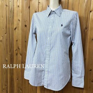 [ tag attaching ]RALPH LAUREN*SlimFit Ralph Lauren lady's 6 165/92A long sleeve shirt stripe shirt tops po knee embroidery American Casual 