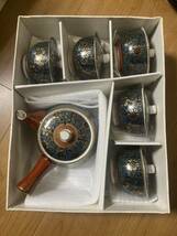 九谷焼 茶器セット 青粒金彩蓋付湯呑み 和食器 茶器 自宅保管品未使用_画像1