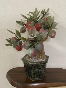 中国美術 天然石 天然玉石 桃の木 置物 桃盆栽 縁起物 古美術品 年代物