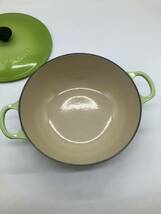 【E/H05152】LE CREUSET ル・クルーゼ 鍋 22 緑 両手鍋 フランス製_画像3