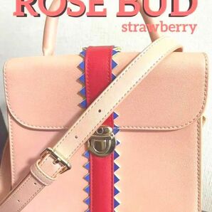 ROSE BUD ローズバッド　センターギザスカラップスクエアショルダーバッグ　ベビーピンク　配色バイカラー赤青　レザー　手提げ鞄