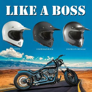 バイクヘルメット ビンテージ レトロ アメリカン フルフェイス マットブラック Lサイズ エアロ バイザー かっこいいの画像8