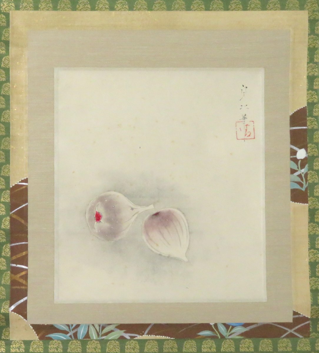 ◆◇NAKAMURA Teii/Osaka, 1900-1982) Ilustración de frutas de otoño (higos/higos) rollo colgante del artista fallecido◇◆Verano, principios de otoño, todo el año/colgado regular, amuleto JY2022, cuadro, pintura japonesa, flores y pájaros, pájaros y bestias