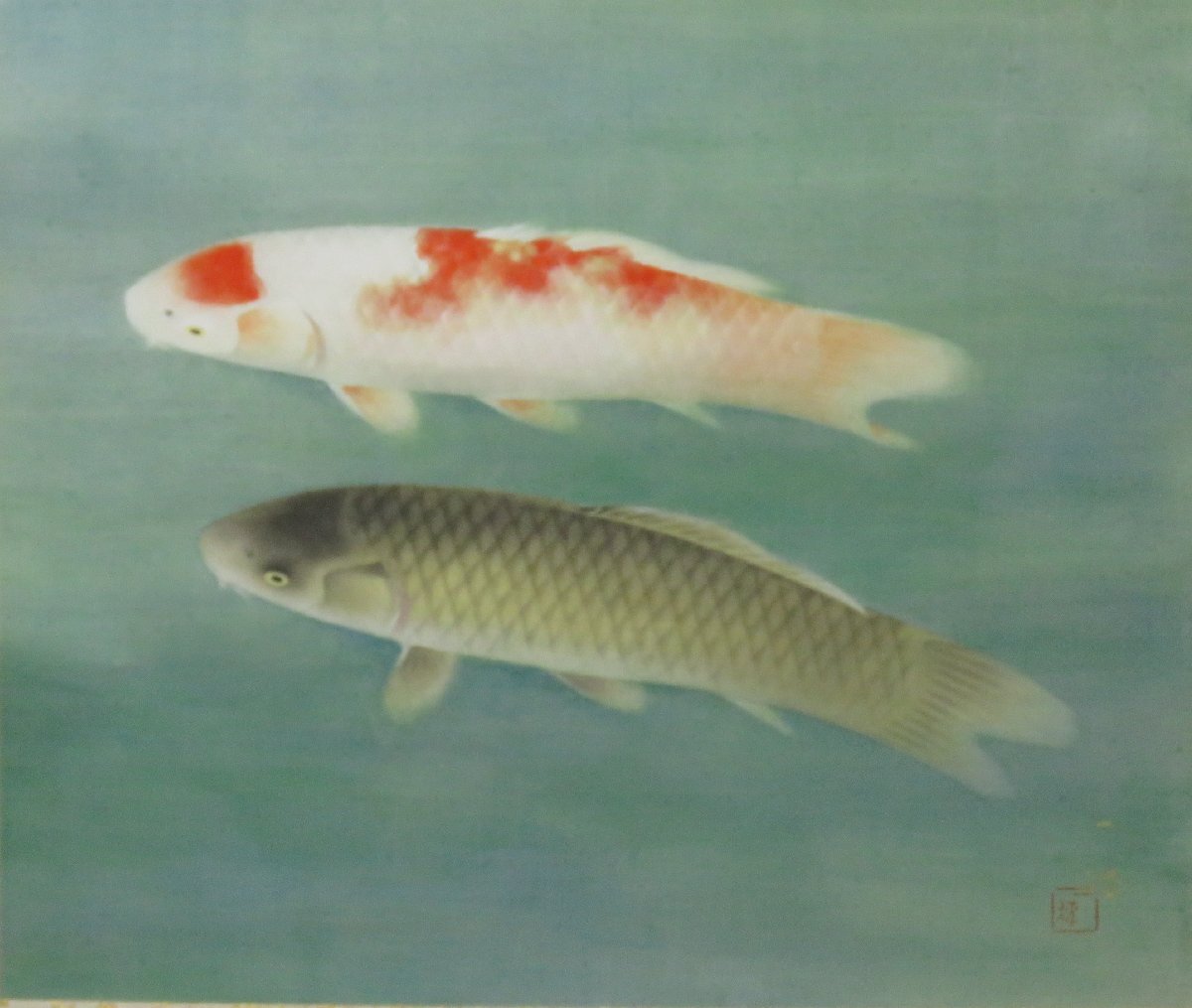JY152◆◇One-diameter carp Same box Shakuhachi side◇◆Hanging scroll Year-round hanging Regular hanging Happy hanging, painting, Japanese painting, flowers and birds, birds and beasts