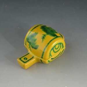 Art hand Auction ◆◇Yellow glaze green hand-painted hammer-shaped lidware with delicacies for 1 guest◇◆Japanese tableware Kaiseki Kaiseki cuisine Stylish tableware Vintage dead stock dy10028-x, japanese ceramics, Ceramics in general, others