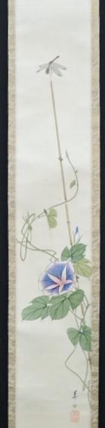 JY105◆◇呉城 朝顔◇◆掛軸 夏 茶掛, 絵画, 日本画, 花鳥, 鳥獣