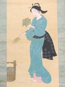Art hand Auction JY1090◆◇ Hanging scroll Eiko Tsuda (student of Hashimura) Firefly ◇◆, painting, Japanese painting, flowers and birds, birds and beasts