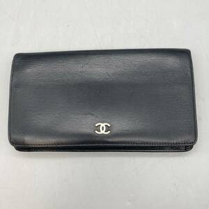 K03143 CHANEL シャネル ココマーク 長財布 二つ折り ウォレット 収納多数 レザー ブラック 黒 