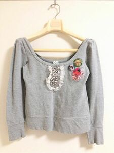 Chesty Chesty biju- badge short cut and sewn F size long sleeve light gray lady's 023a6