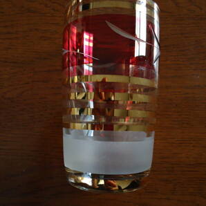 ★3客セット ボヘミアングラス 赤 x ゴールド ビールグラス タンブラー 金彩 チェコスロバキア★直径約6cm 深さ約11cm 昭和レトロの画像3