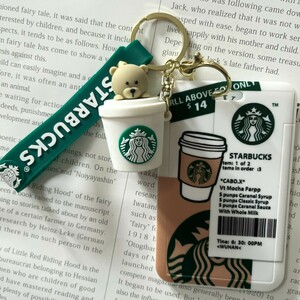 新品 スターバックス スタバ IDカードホルダー カード ケース ベアリスタ クマ ベア フィギュア キーホルダー パス タンブラーSTARBUCKS 白