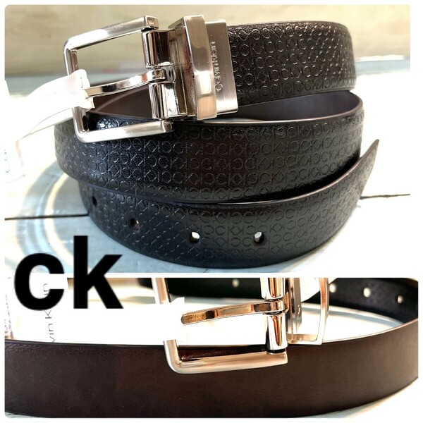 新品 プレゼント 誕生日 人気 ブランド カルバン クライン CK 型押しロゴ 刻印 黒 ブラウン ベルト メンズ ギフト リバーシブル レザー
