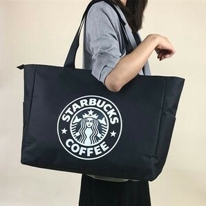 スターバックス スタバ トートバッグ エコバック 超ビッグ 買い物袋 ブラック 黒 新品 ロゴ Starbucks 海外限定 男女兼用 上質 TOTO 防水の画像1