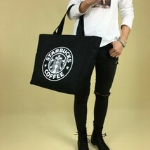 スターバックス スタバ トートバッグ エコバック 超ビッグ 買い物袋 ブラック 黒 新品 ロゴ Starbucks 海外限定 男女兼用 上質 TOTO　防水_画像3
