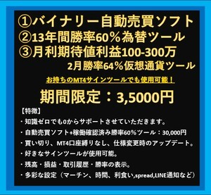 【超スーパーセール ３本限定！0から始められる】バイナリー！購入で自動売買ソフトと1分足為替通貨+仮想通貨サインツール一式セット！！