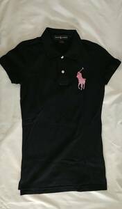 #RALPH LAUREN# polo-shirt big po knee size S beads embroidery Logo black × Pink Lady -s Ralph Lauren 