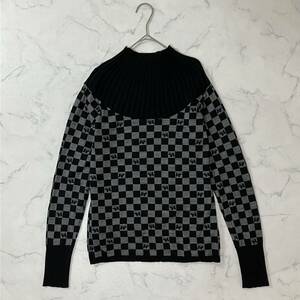 美品 HANAE MORI ハナエモリ 日本製 蝶々 モックネック ウール 長袖 ニット ブラック グレー M