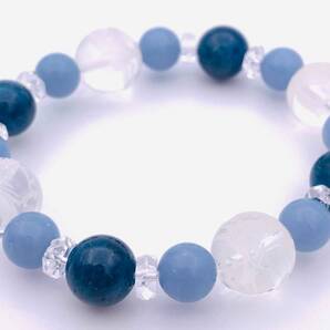 風水四神!天然石彫り水晶12mm玉&アパタイト&エンジェライトのブレスレット