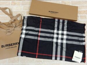 良品! BURBERRY LONDON ENGLAND/バーバリー ブラックレーベルチェック柄 ウール×シルク ストール イタリア製 【5548y1】