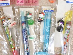 未使用品! ご当地 ハローキティ 北海道限定 ピリカ/タンチョウヅルetc シャープペン/ボールペン 当時物 4点セット 【4419y1】