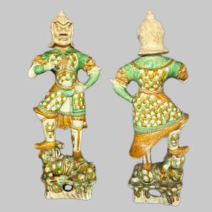 中国美術 唐三彩 鎮墓鬼神像俑 武人俑 60cm 中国古玩の画像2
