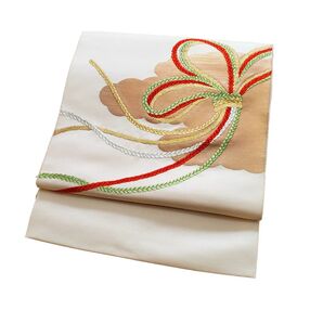 名古屋帯 松葉仕立て のし 刺繍 正絹 八寸 かがり 雲