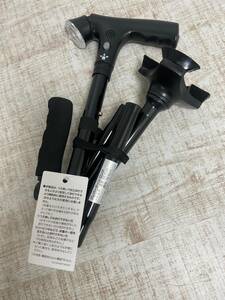 ★a-137　 shop japan クレバーケーン ロング LEDライト サイレン付 折りたたみ 杖 14FYB 軽量 歩行補助 最長88.5cm 介護 ステッキ 三点杖