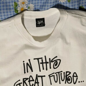 STUSSY GREAT FUTURE Tシャツ 白 Lサイズ ステューシー ショーンフォント メキシコ製 25周年ショッパー付 00's オールド ビンテージの画像4