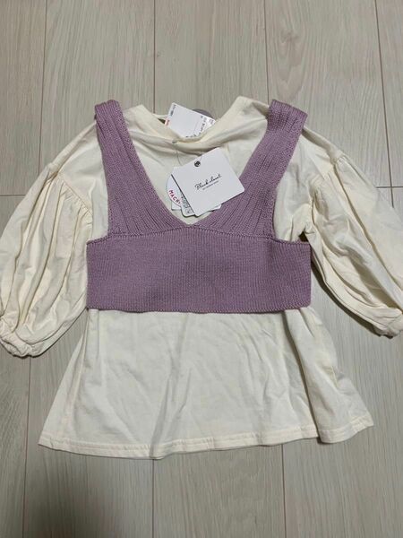 新品 95cm ブラクロ ラベンダーニットビスチェ 長袖 Tシャツ セット 女の子子ども服 キッズ 春夏 バースデイ