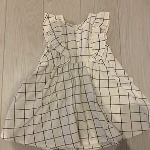 新品 100cm ペンシルチェック ホワイト チュニックワンピース ノースリーブ 夏服 女の子 子ども服 韓国 しまむら 