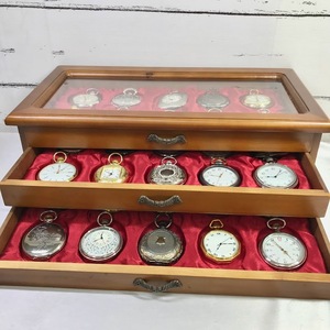 Hachette/アシェット　蘇る古の時計 郷愁の懐中時計コレクション　不動懐中時計30個 専用ケース 三段 木箱 クオーツ QZ ジャンク時計 ⑥