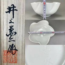 J0266A5 人間国宝 井上萬二作 青白磁花形鉢 菓子鉢 菓子器 盛器 和食器 茶道具 共箱_画像10