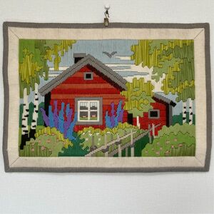 北欧 ヴィンテージ タペストリー 毛糸　刺繍 スウェーデン　家　大型