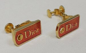 1円スタート ディオール イヤリング ロゴ ゴールド+レッド Christian Dior