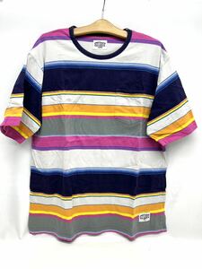 ⑨STUSSY ステューシー マルチカラー ストライプ ポケット Tシャツ XL