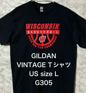 【レア】US古着 ビッグサイズ L size GILDAN Tシャツ ブラック ウィスコンシンバジャーズ バスケットボール