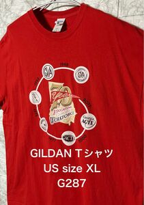 【レア】US古着 ビッグサイズ XL size GILDAN Tシャツ レッド 企業ロゴプリント オーバーサイズ ギルダン