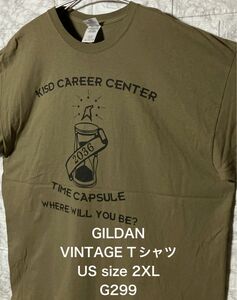 【レア】US古着 ビッグサイズ 2XLsize GILDAN プリントTシャツ カーキ タイムカプセル ビンテージ オーバーサイズ