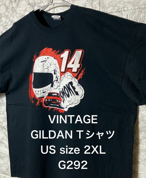 【レア】US古着 ビッグサイズ 2XLsize GILDAN Tシャツ ブラック ドクロ ビッグプリント オーバーサイズ