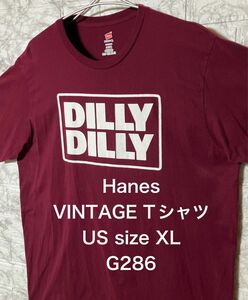 【レア】US古着 ビッグサイズ XLsize Hanes VINTAGE 半袖Tシャツ ボルドー 文字プリント オーバーサイズ