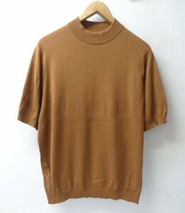 ◆国内正規 JOHN SMEDLEY ジョンスメドレー　モックネック コットン ニット ハイゲージ ニット Tシャツ 茶系 サイズM