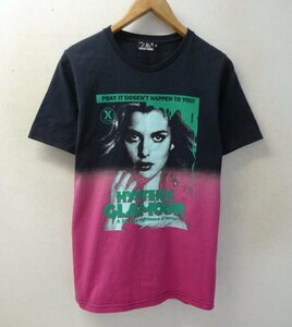 ◆HYSTERIC GLAMOUR ヒステリックグラマー 美 02191CT31. DOUBLE SPEED pt　バイカラー フォト Tシャツ 黒×ピンク サイズS