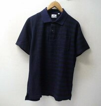 ◆UNIQLO × Engineered garments ユニクロ エンジニアードガーメンツ ランダムボーダー 鹿の子 ポロシャツ ネイビー サイズL 美_画像1