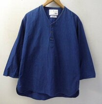 ◆HOME GROWN 別注 ORDINARY FITS 春夏 オーディナリーフィッツ ７分袖 デニム プルオーバー シャツ インディゴ サイズ3 美品_画像1