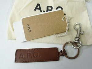 ◆国内正規 A.P.C APC 巾着タグ付き アーペーセー レザープレート キーホルダー 茶