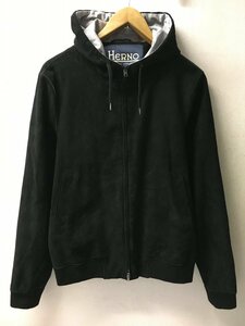 ◆HERNO ヘルノ 美品 上質 ボンディング スウェード レザー フーデッド ブルゾン パーカー 黒 44 定価159500円 ゴルフにも PL0097U-18088