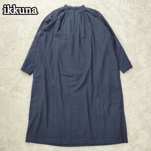 ikkuna / イクナ スモック ドレス ロング ワンピース バンドカラー ネイビー サイズ1 オーガニックコットン