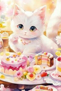 ダイヤモンドアート 猫 ネコ ケーキ ダイヤモンドペインティング ビーズアート