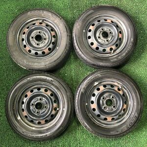 AC742-307 ヨコハマ ECOS ES31 バリ山 155/65R13 73S スチール 4.00B 4穴 100 +50 56mm 【4本set 】モコ ムーヴ パレット等　1円〜