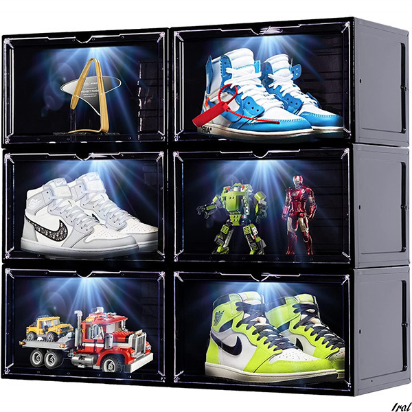 シューズボックス ライト付 6個セット コレクション インテリア 透明 靴箱 収納ボックス シューズケース 展示 玄関収納